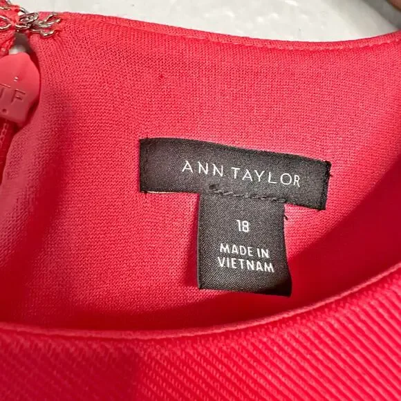 NWOT Ann Taylor Bright Coral Short Sleeve Twill Midi Dress women’s size 18 - Picture 5 of 11
